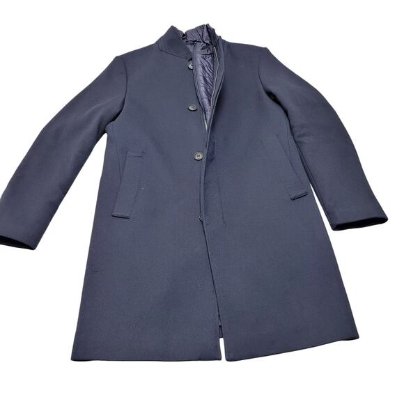 Zara Man navy blue tailored pea coat trench jacket full zip high collar - Picture 2 of 15